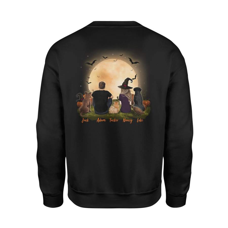 [ BACK SIDE ] Personalized custom dog & couple sweatshirt Halloween gift for dog mom dad lover owner – 2398