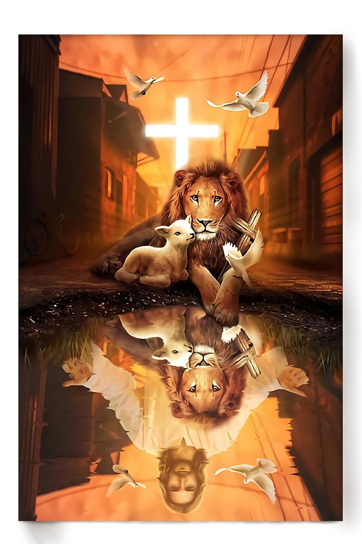 Jesus Lion Lamb Bible Verse Wall Art For Christian Poster