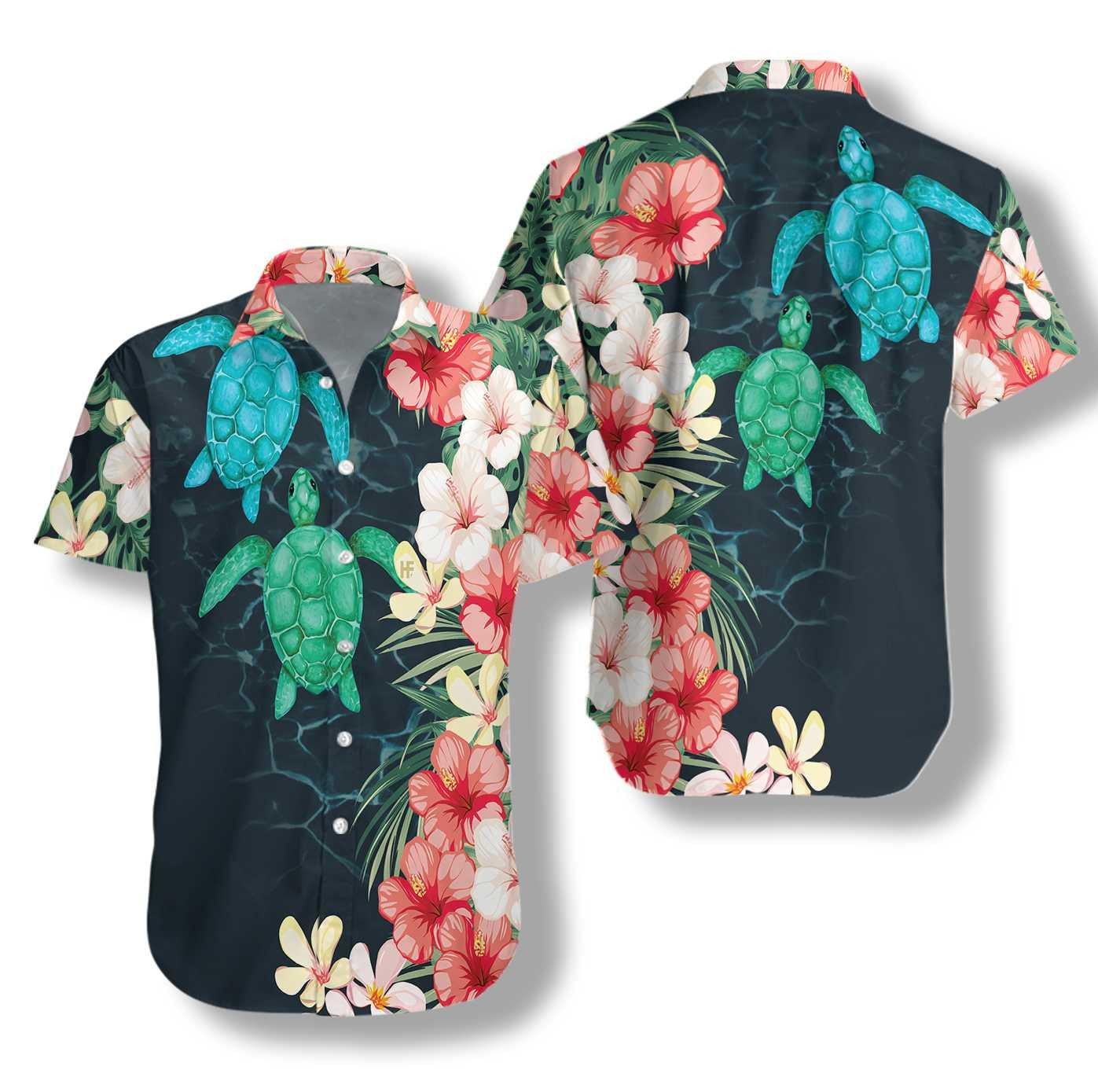 Tropical Sea Turtle And Flower Hawaii Shirt Ha109692