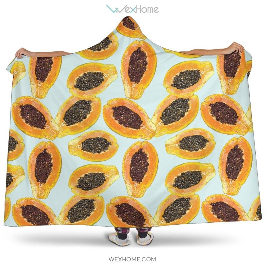 Watercolor Papaya Pattern Hooded Blanket