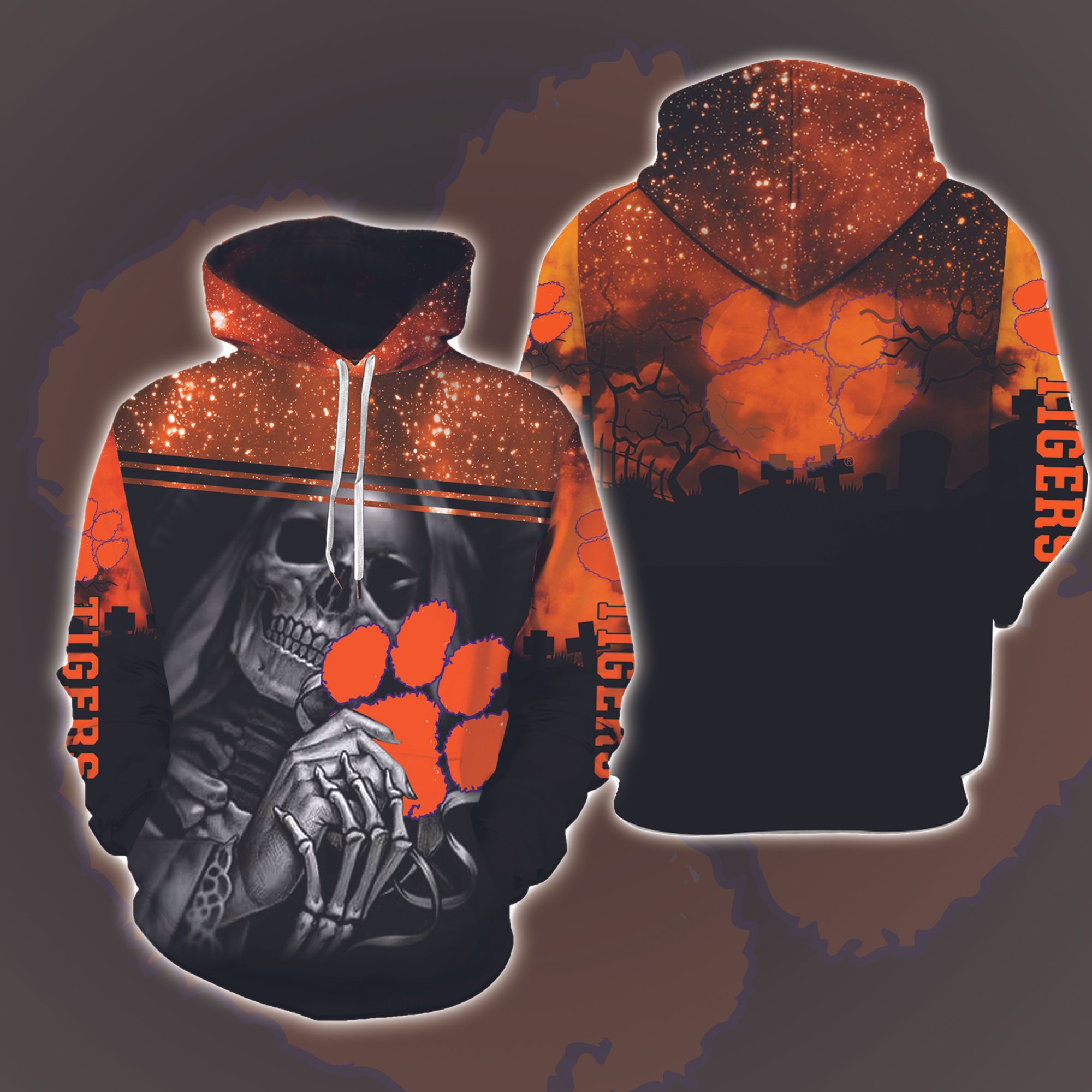 Clemson Tigers Skull Halloween 3D Printed Hoodie