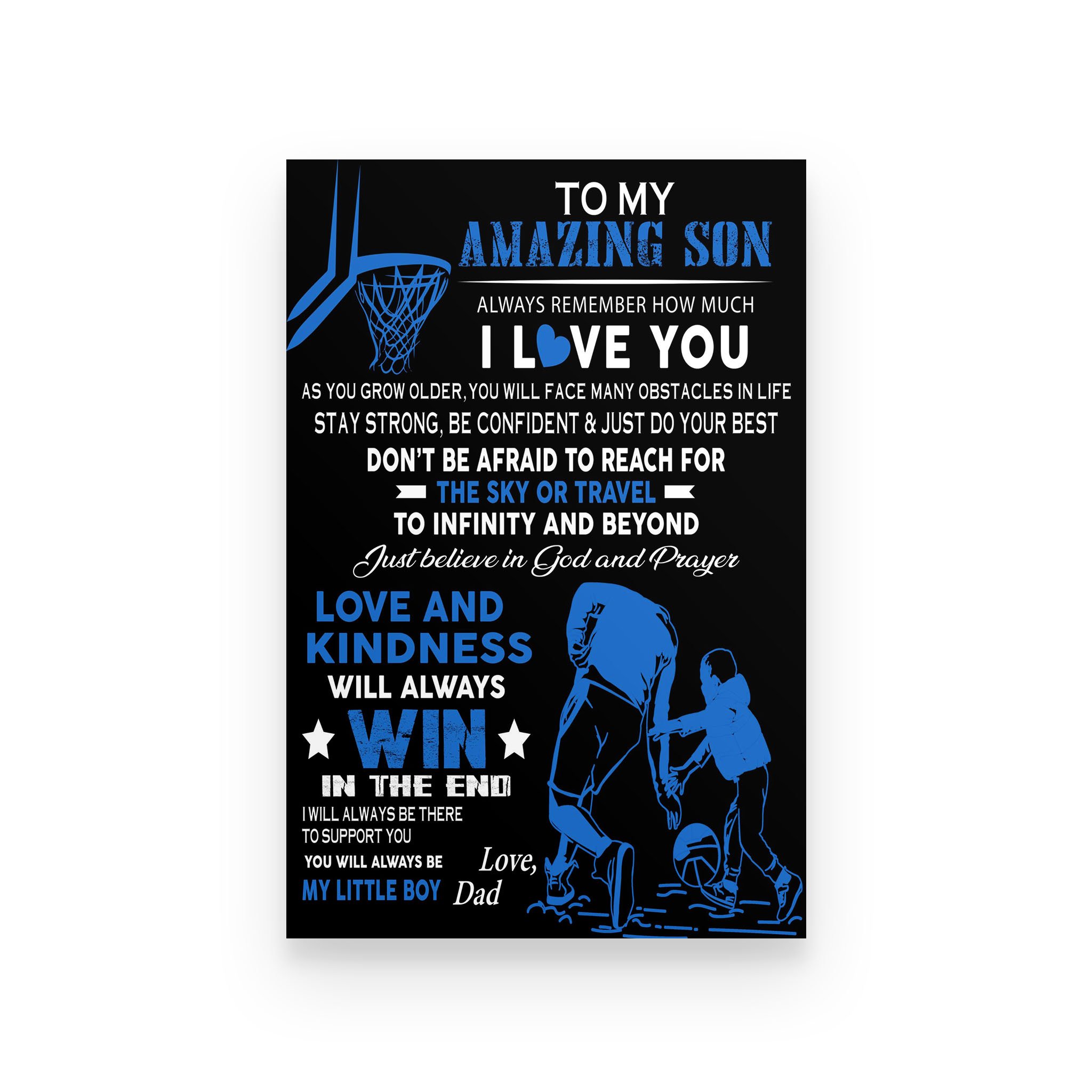 Basketball poster dad to son always remember how much I love you