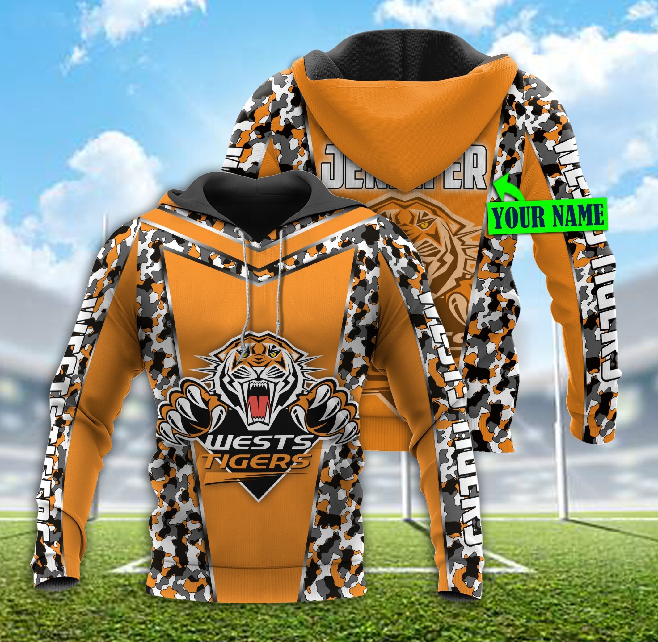 DTT HD0132 Wests Tigers 3D Hoodie Camo