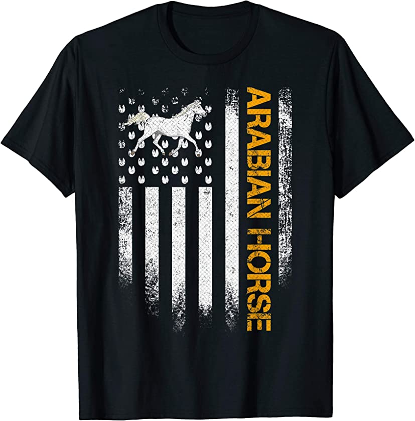 Vintage USA American Flag Arabian Funny Horse Riders Lover T-Shirt