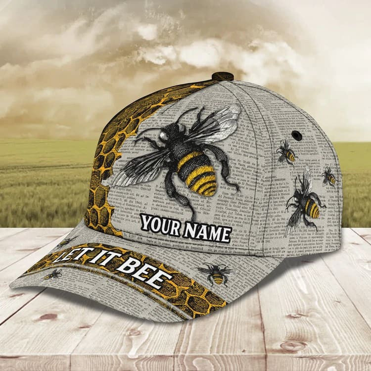 Personalized Bee Cap For Bee Lovers, Let It Bee Vintage Hive Bee 3D Baseball Cap