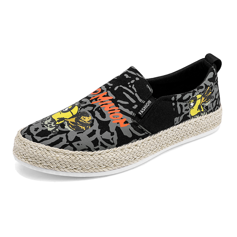 Casual Platform Men Loafers Embroidered Tiger Shoe Classic Black Men Flat Shoes Graffiti Printed Slip On Footwear Male Plimsolls alx