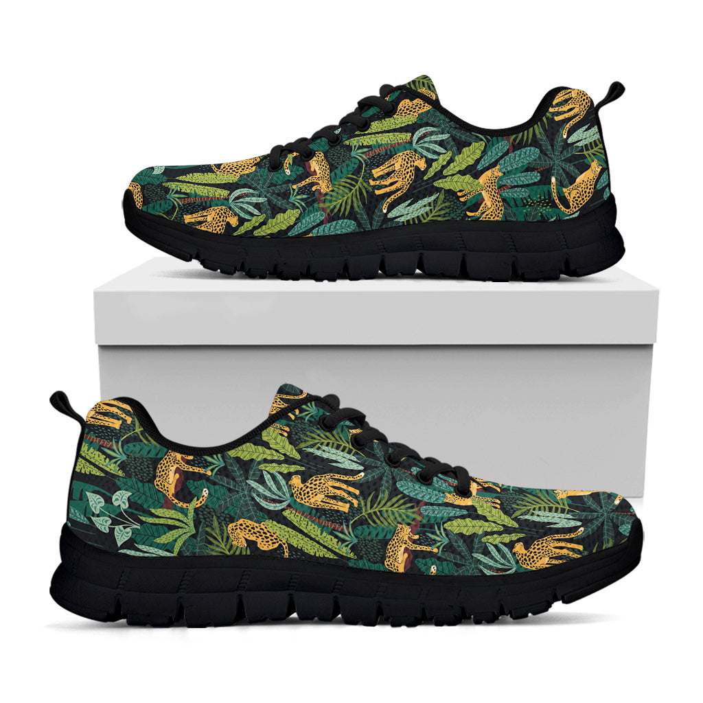 Tropical Jaguar Pattern Print Black Sneakers