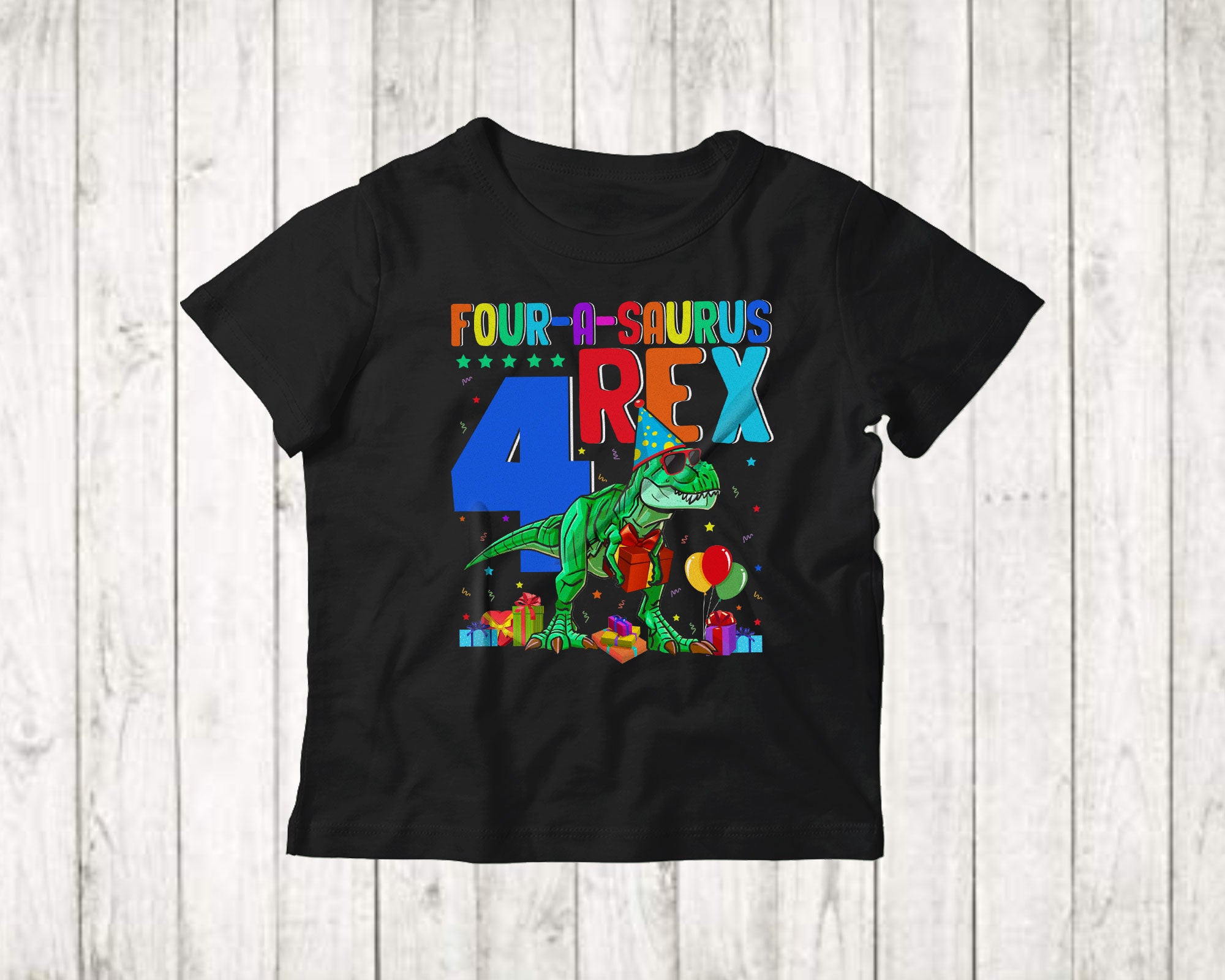 Birthday T-Rex Shirt Four-A-Saurus 4 Rex Cute 4Th Birthday Boy Kids Dinosaur T-Rex Lover Gifts T-Shirt