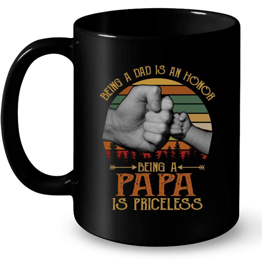 Being A Dad Is An Honor Being A Papa Is Priceless, Classic Vintage, Father’s Day Gift – Full-Wrap Coffee Black Mug