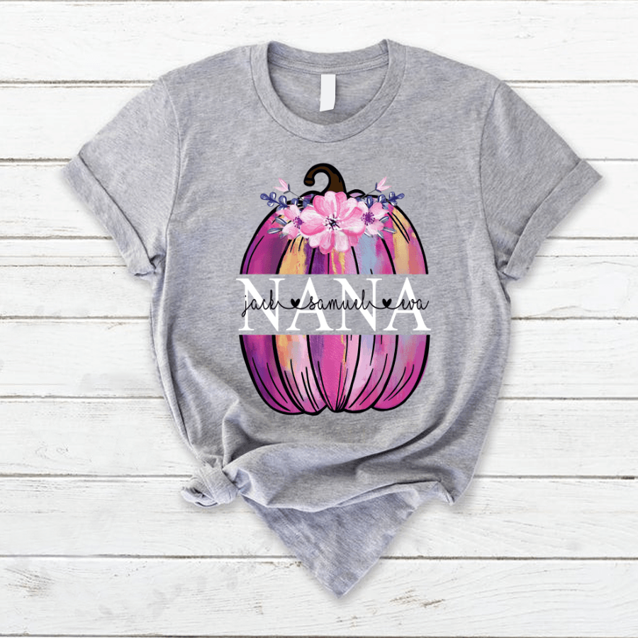 Nana Pumpkin Flower Kids Names Shirt