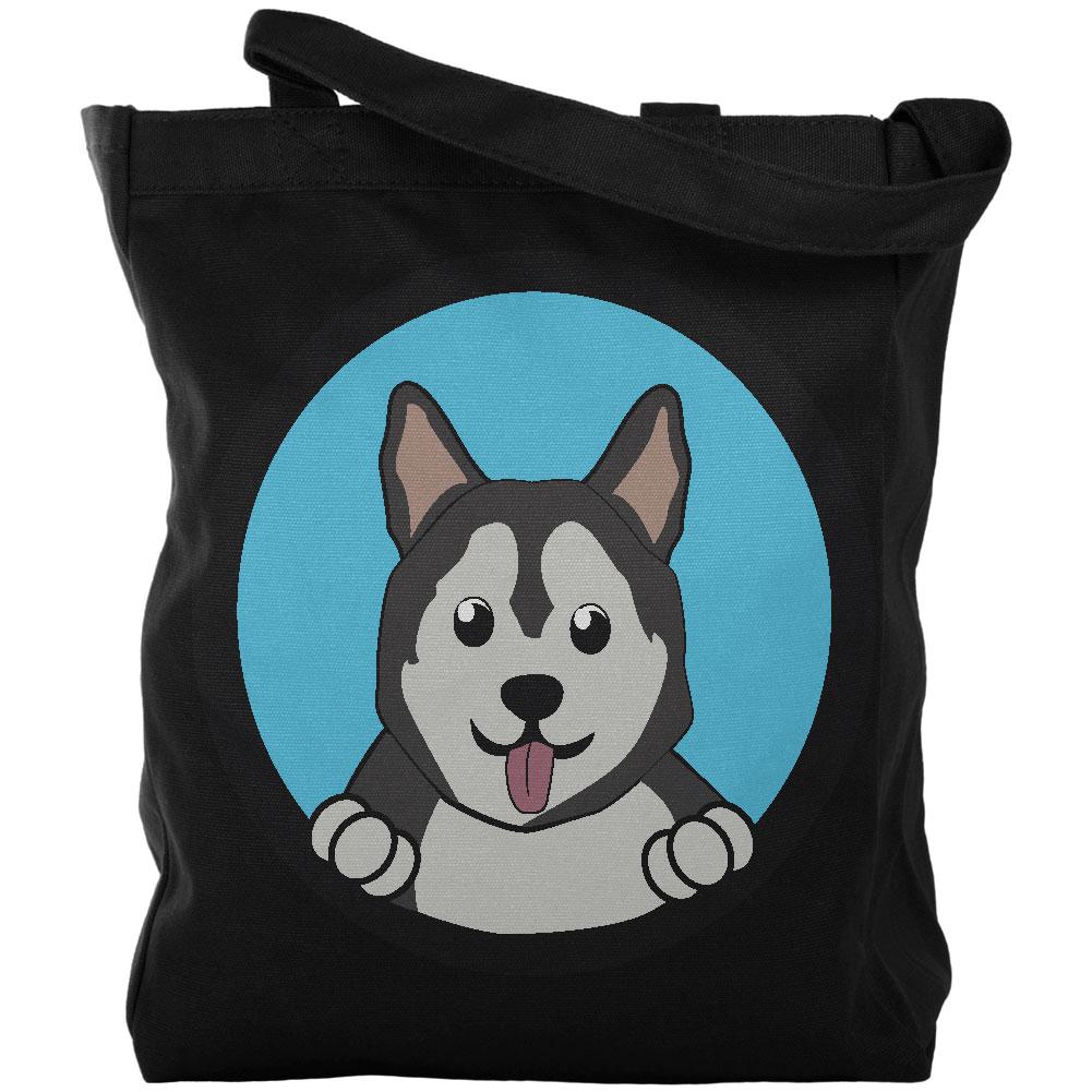 Peeking Puppy Husky Canvas Tote Bag