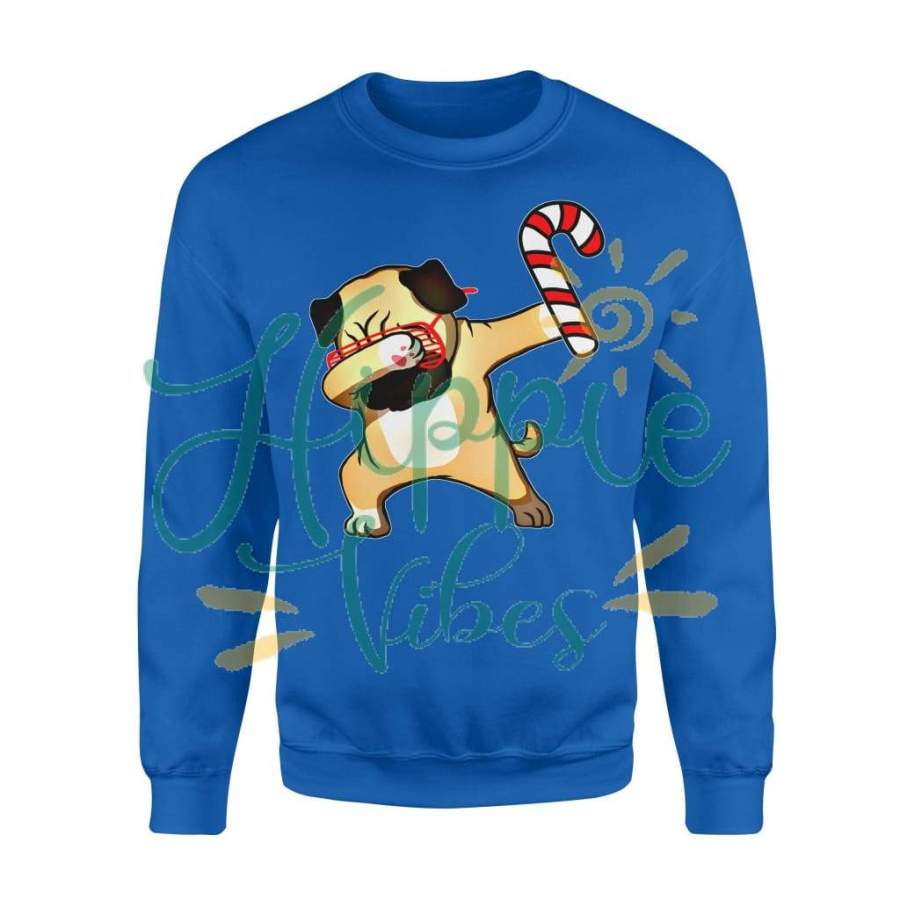 Dog Christmas gift idea Dabbing Pug Puppy Candy Cane Dance T-Shirt – Standard Fleece Sweatshirt