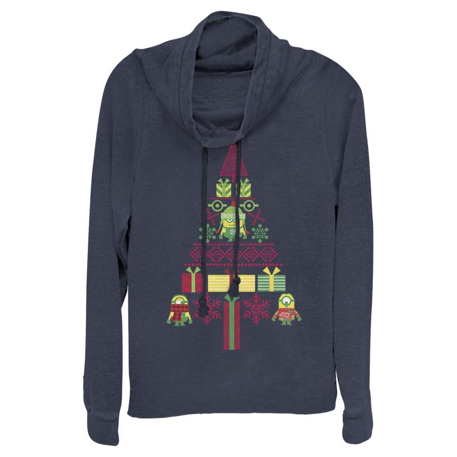 Despicable Me Junior’s Ugly Christmas Minons Tree 2D  Cowl Neck Sweatshirt