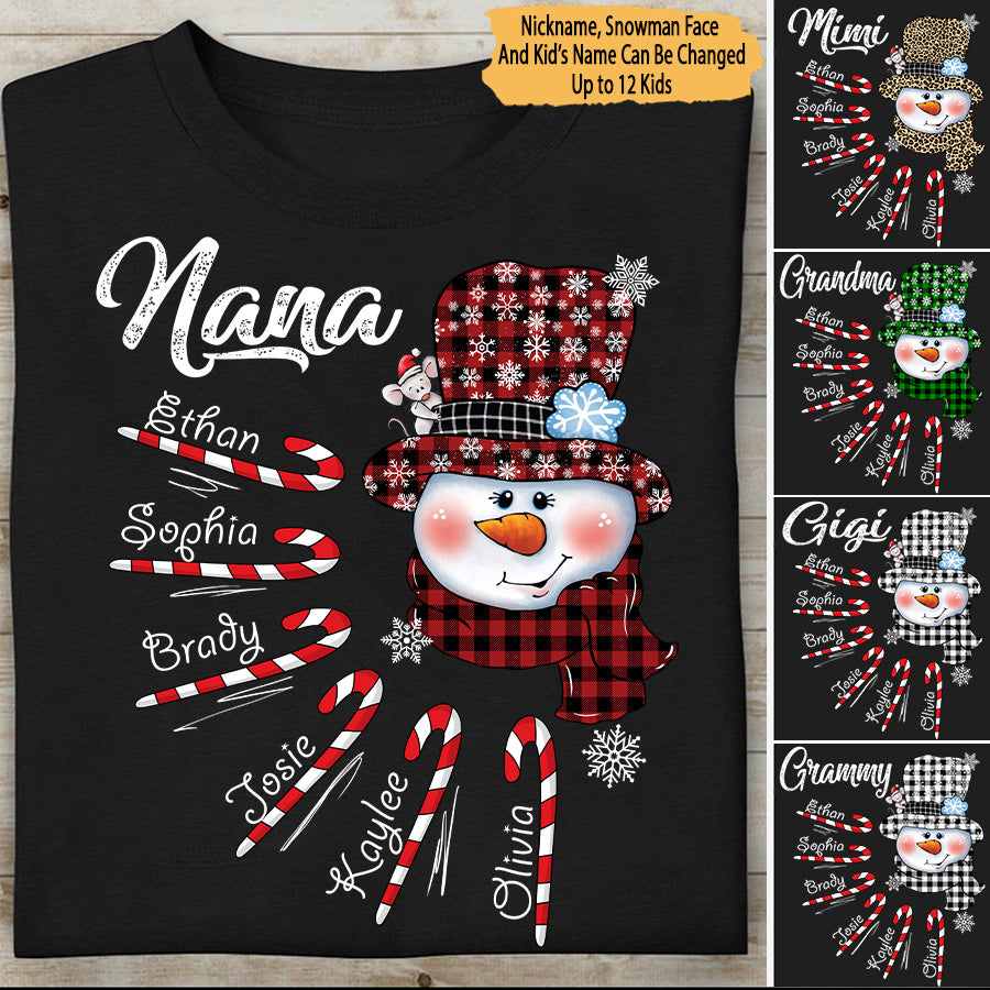 Nana Candy Cane Christmas Gift Personalized Grandma Shirt