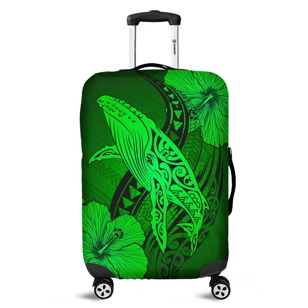 Hawaiian Map Whale Swim Hibiscus Polynesian Luggage Covers – Green