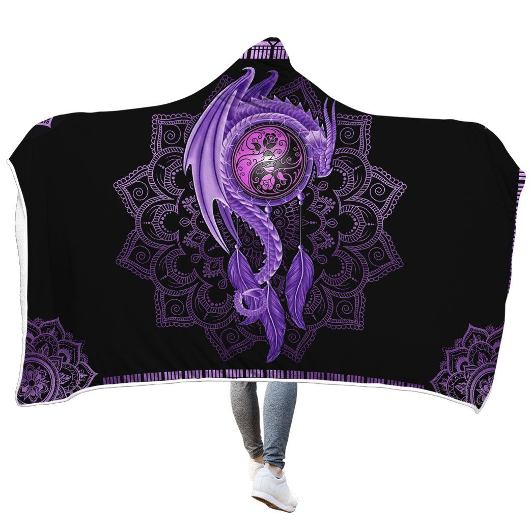 Casespring 3D Purple Mandala Dragon Custom Hooded Blanket