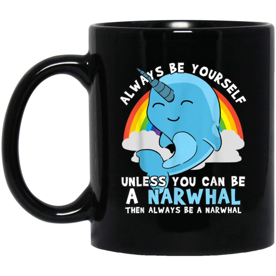 Narwhal Unicorn Of The Sea Gift Whale Rainbow Black Mug