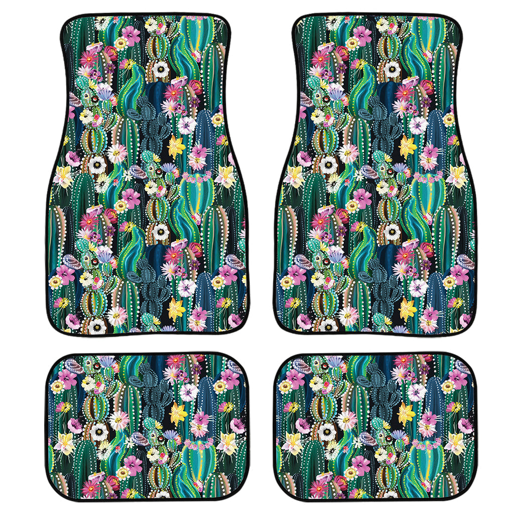 Watercolor Blooming Cactus Print Front And Back Car Floor Mats, Front Car Mat