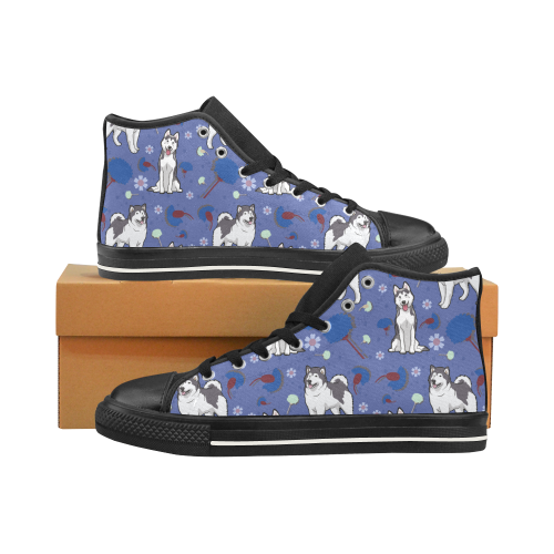 Alaskan Malamute Flower Black Men’s Classic High Top Canvas Shoes /Large Size