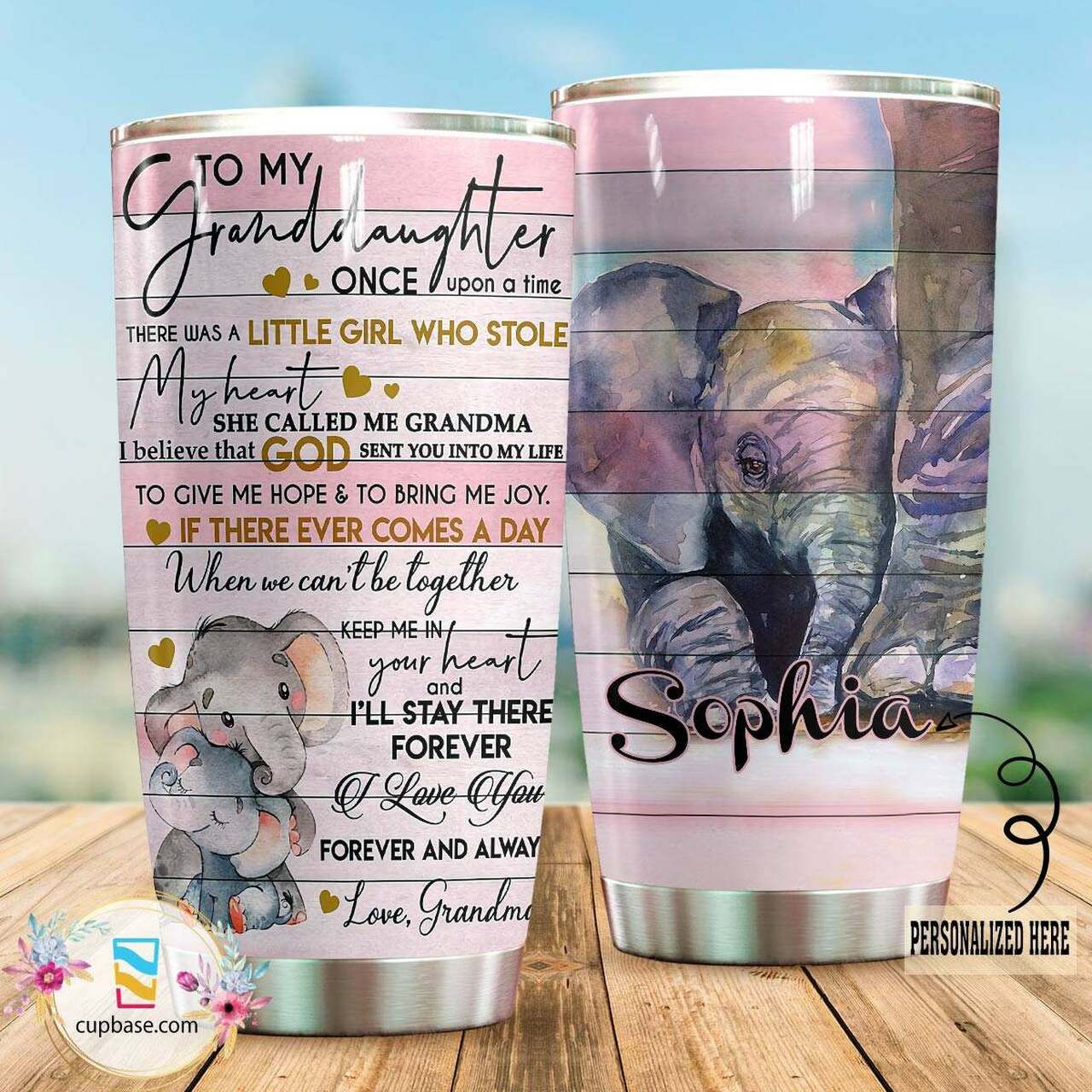 To My Granddaughter Elephant Ver. Personalized Stainless Steel Tumbler Customize Name, Text, Number L22A3