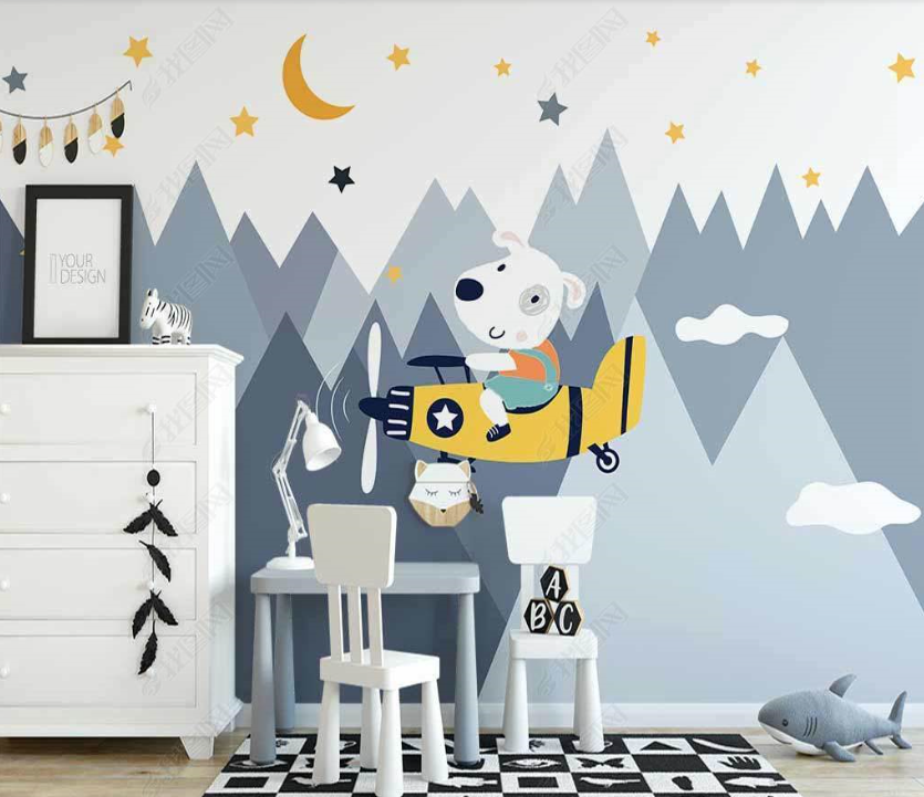 3D Cartoon Mountain Animal Dog Wall Mural Wallpaper Lqh 119