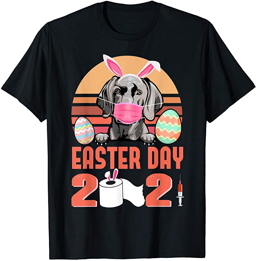 Weimaraner Dog Face Mask Rabbit Bunny Egg Easter Day 2021 T-Shirt