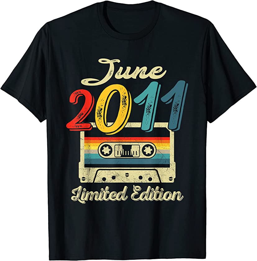 Vintage June 2011 Cassette Tape 10th Birthday Decorations T-Shirt