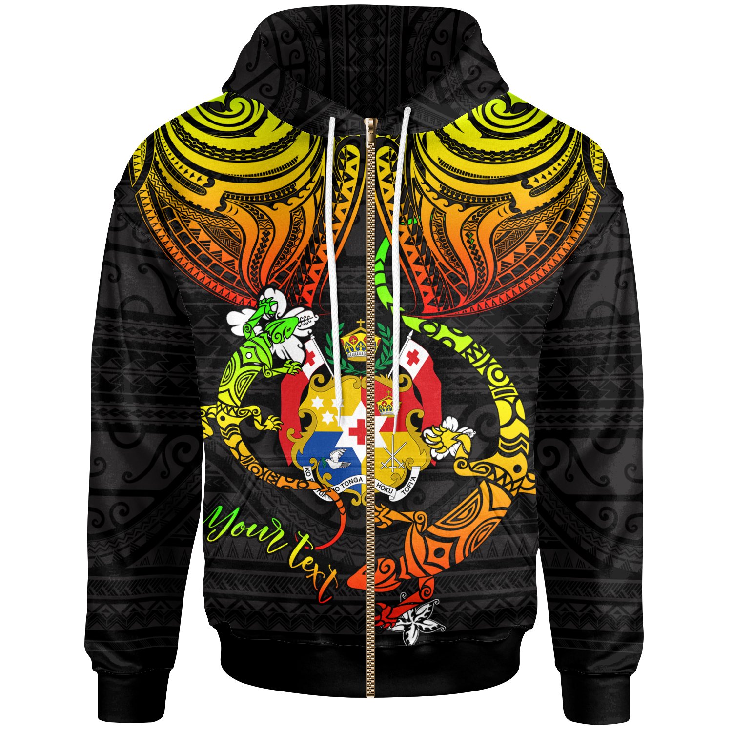 Tonga Custom Personalised Zip-Up Hoodie – Polynesian Lizard Good Chest – BN29