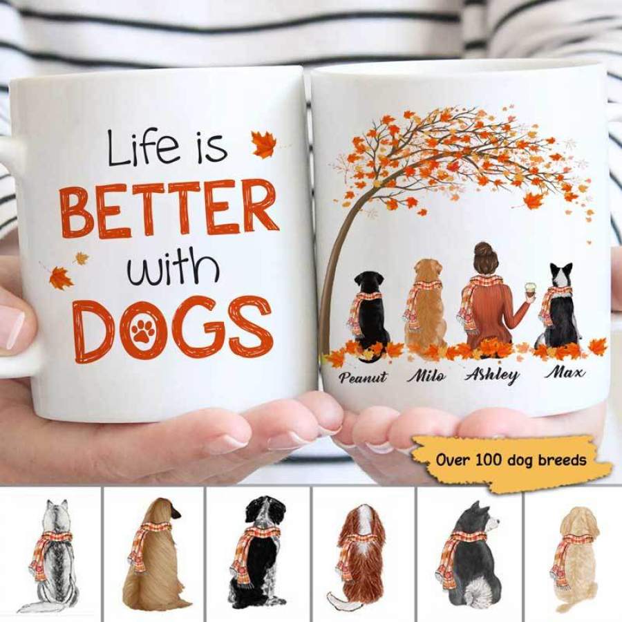 Fall Season Life Is Better With Three Dogs Personalized AOP Mug