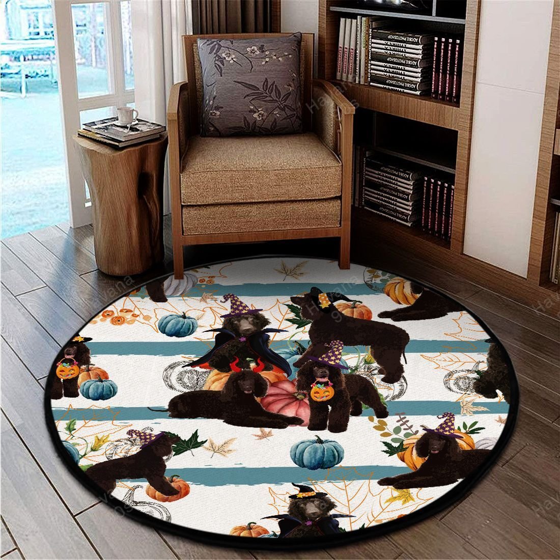 Irish Water Spaniel Rug Halloween Pumpkin Retro