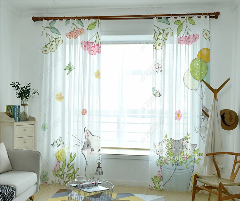 3D Cartoon Animal Cat Floral Curtains And Drapes Lqh 243