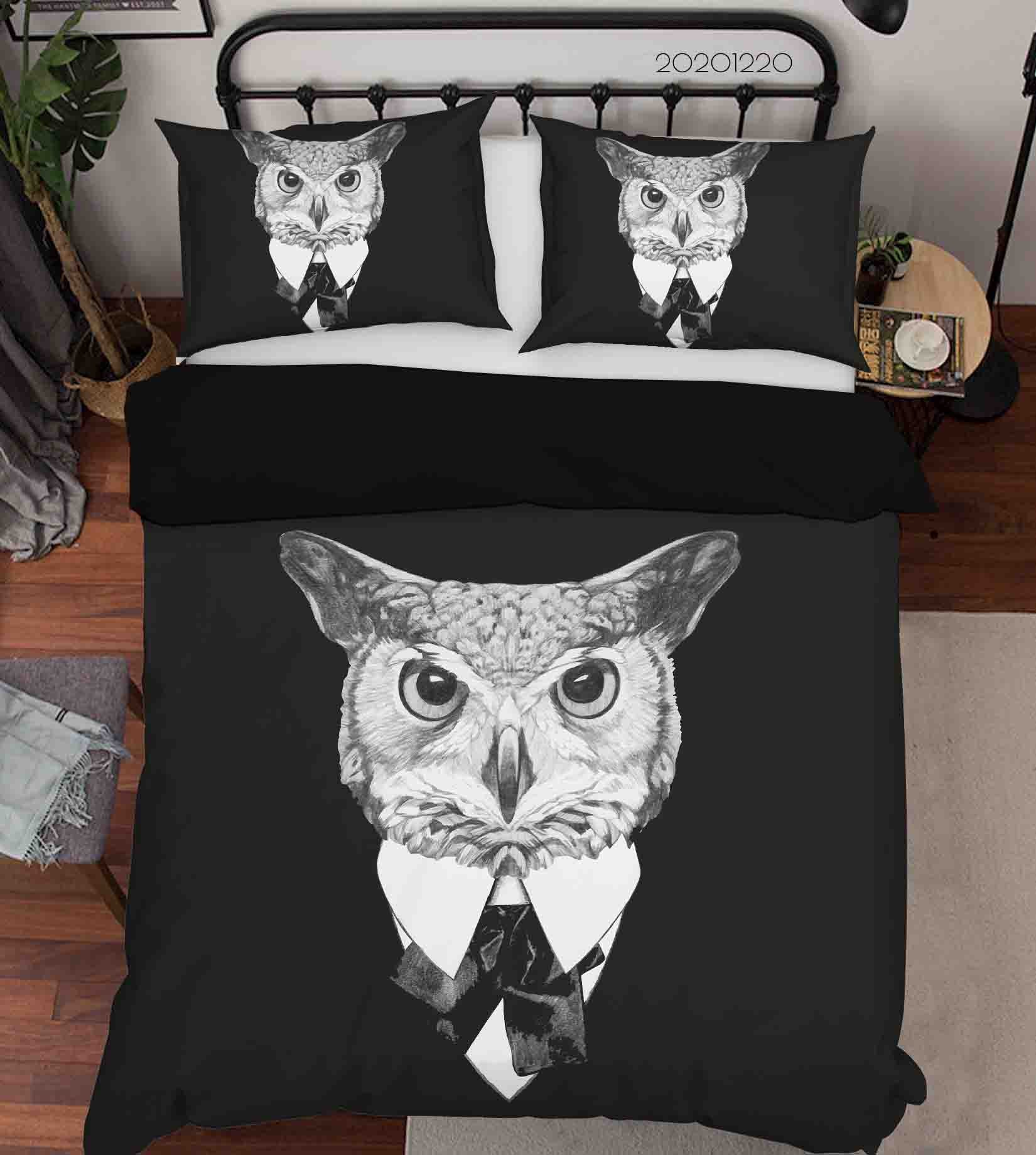 3D Hand Drawn Animal Black Owl Quilt Cover Set Bedding Set Duvet Cover Pillowcases 122 Lqh