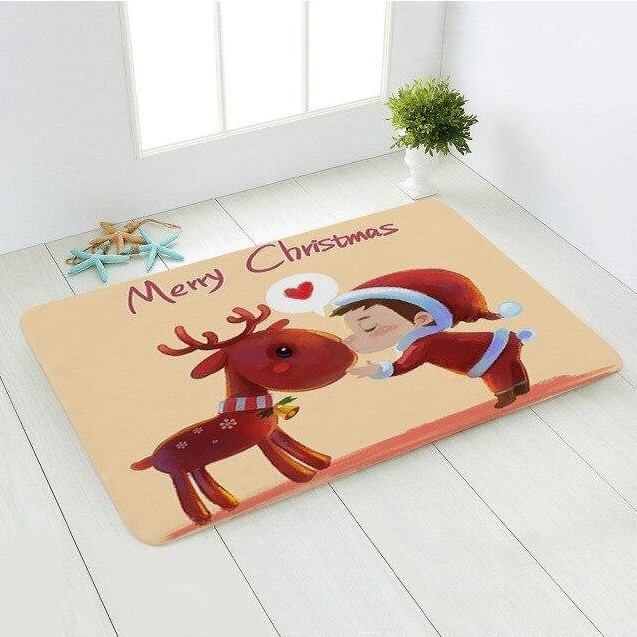 Christmas Funny Doormat, Xmas Reindeer And Kid 3D Mat, Housewarming Gift