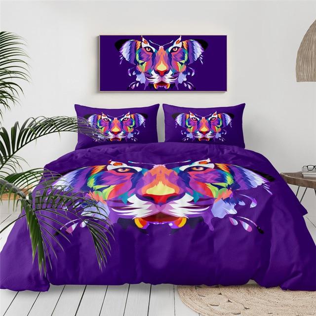 Butterfly And Tiger Face 3 Pieces Quilted Comforter Set