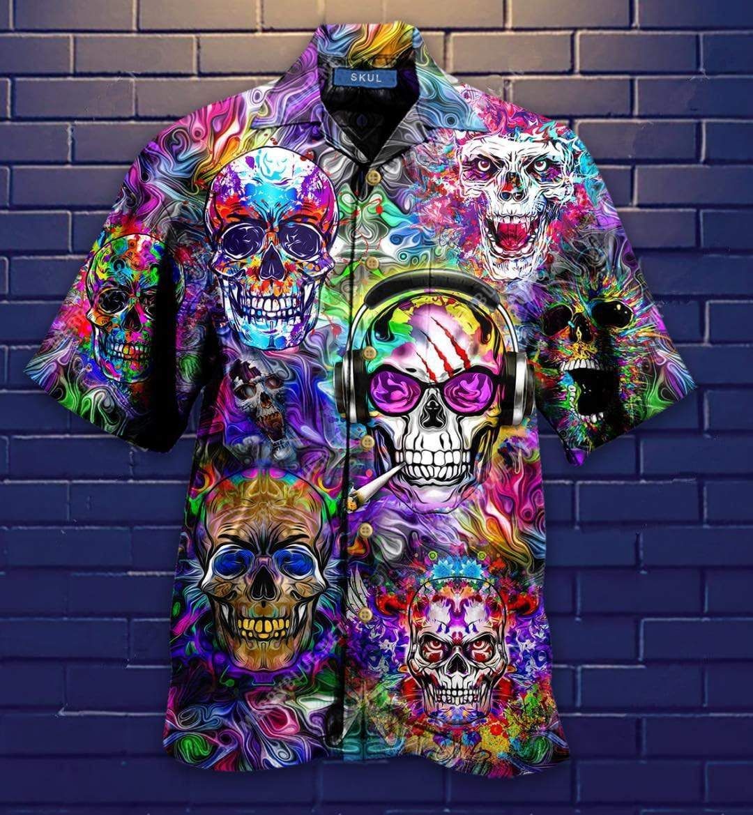 Shop Awesome Colorful Skull Unisex Hawaii Aloha Shirts Ha109088