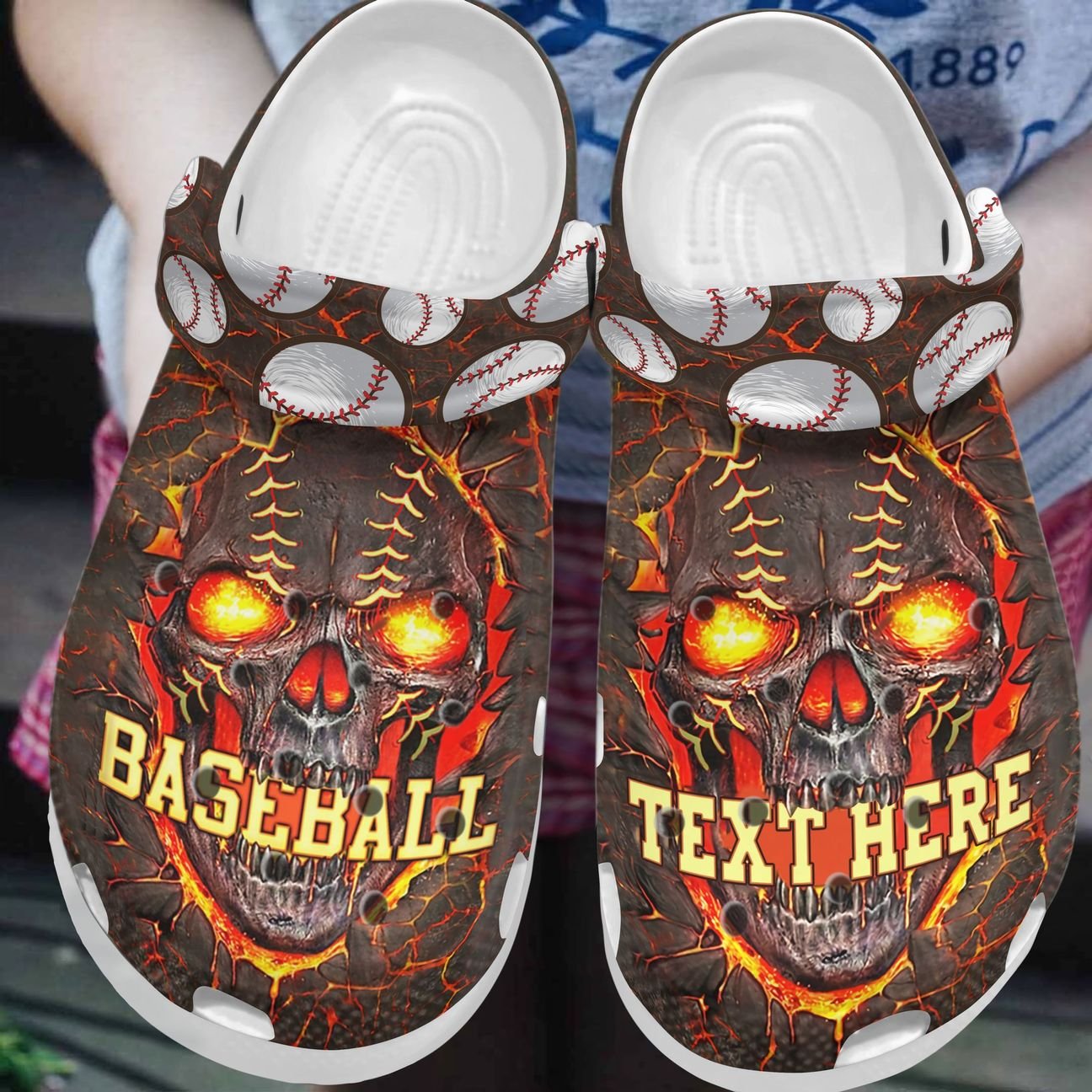 Baseball Personalized Clog, Custom Name, Text, Color, Number Fashion Style For Women, Men, Kid, Print 3D Baseball Skull