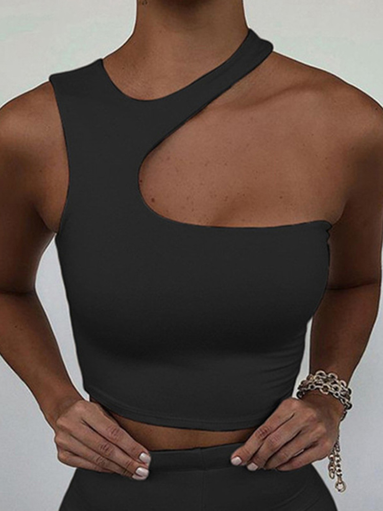 Cut Out Sexy Crop Off Shoulder Solid 2022 Skinny Sport Short Tops Women Tank Irregular Summer Tube Tops alx