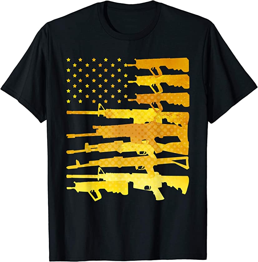 Yellow American Flag Guns Vintage US Patriotic Pro-Gun T-Shirt