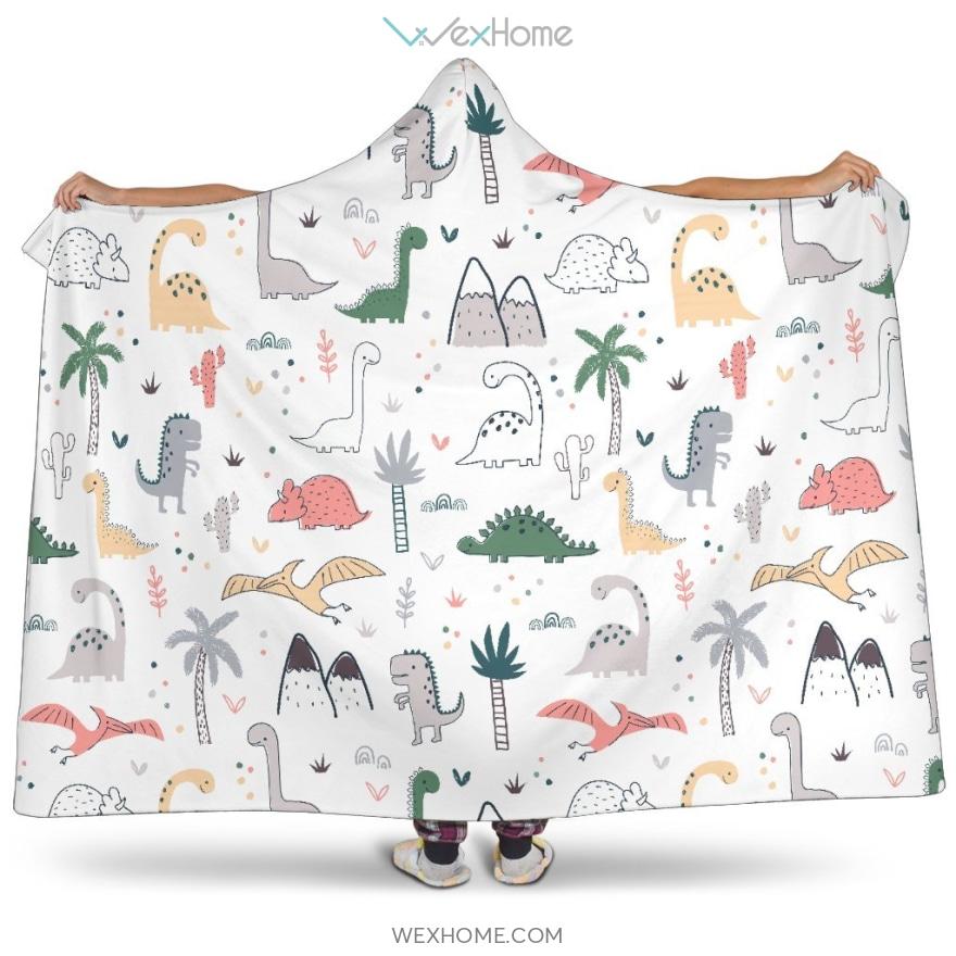 Cute Cartoon Dinosaurs Tree Pattern Hooded Blanket