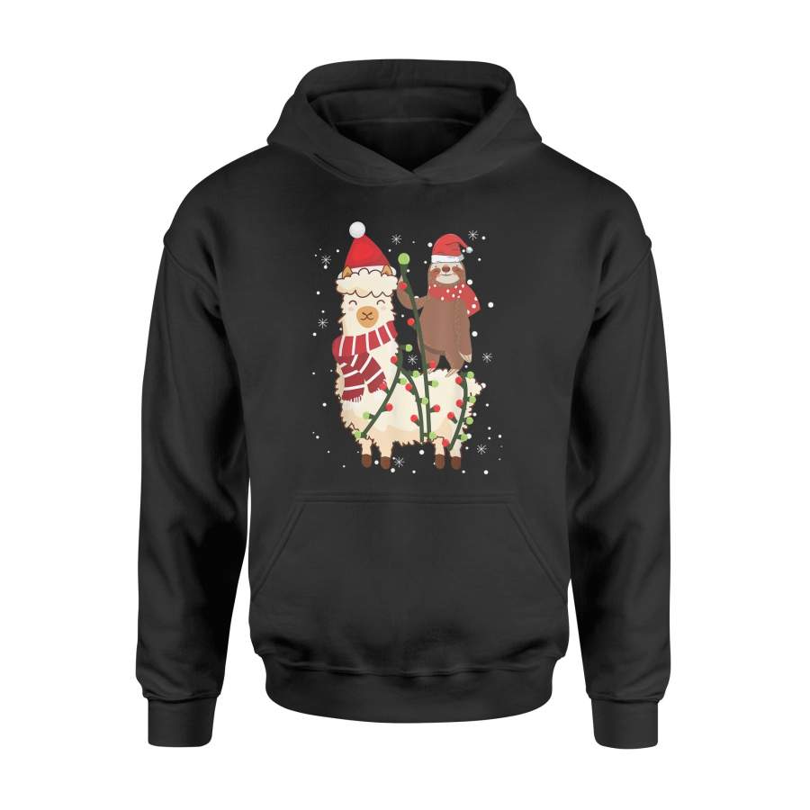 Sloth And Llama Christmas T Shirt Sloth Riding Llama Xmas T-Shirt – Standard Hoodie
