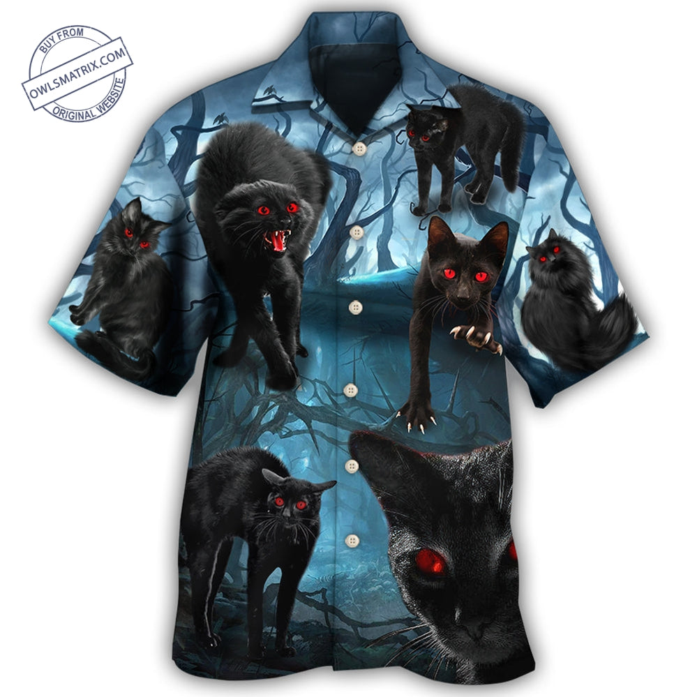 Halloween Black Cat Scary Style Hawaii Shirt Ha43200