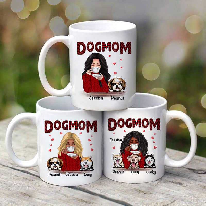 Dog Mom Red Patterned Personalized Coffee Mug