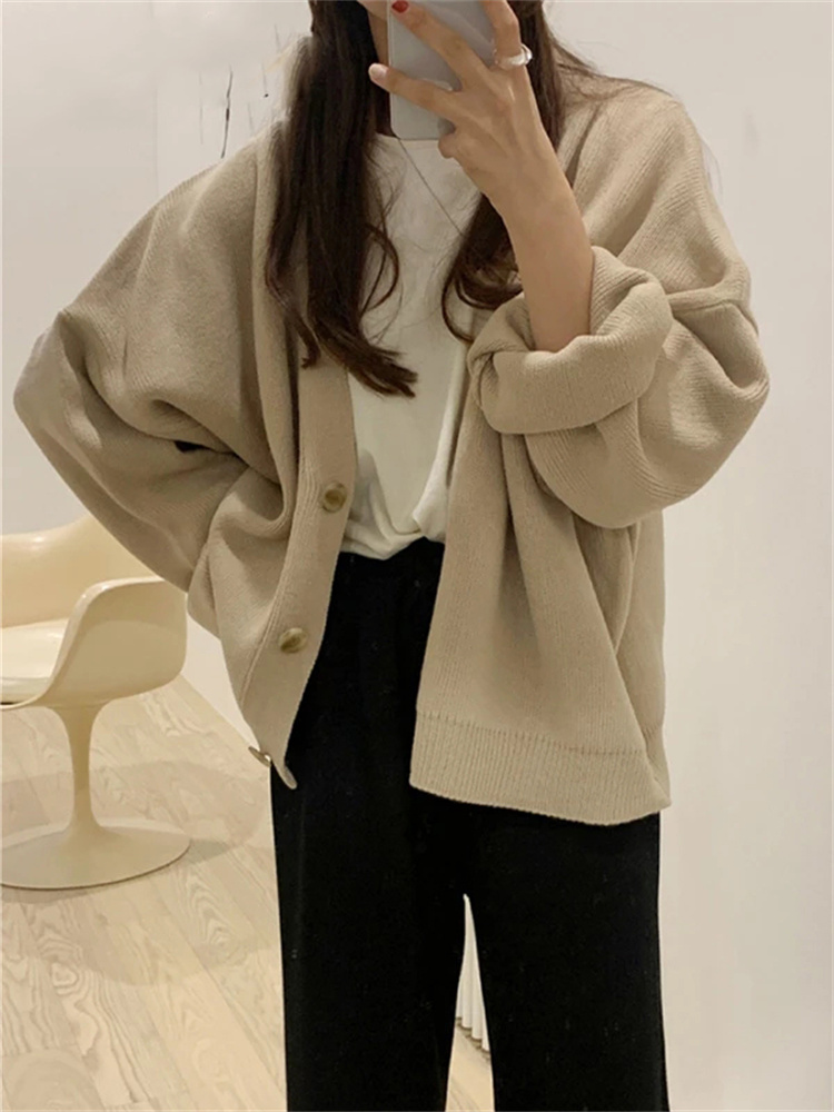 Syiwidii Oversized Knitted Cardigans Women Harajuku Brown Sweater Autumn Winter 2022 Korean Tops Casual Vintage Black Warm Coat alx