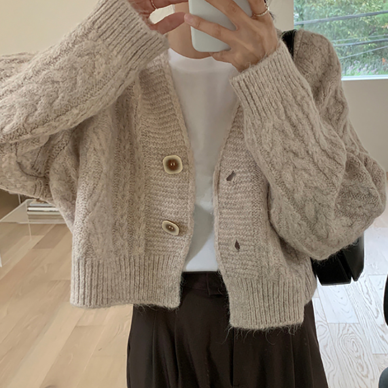 Syiwidii Vintage Criss Cross Woman Crop Sweater Autumn Winter 2021 New Cardigan Long Sleeve V Neck Button Up Casual Knitted Coat alx