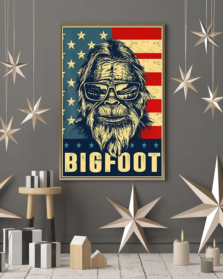 American flag 4th july independence day a big foot animals Home Living Room Wall Decor Vertical Poster Canvas G95