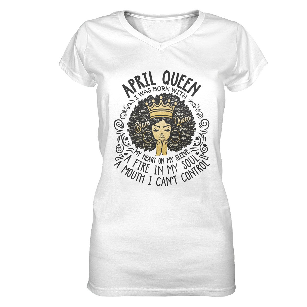 April Black Queen My Heart On My Sleeve Ver B Ez07 2909 Women V-Neck T-Shirt