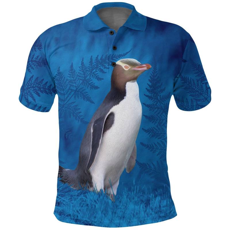 New Zealand Bird Polo Shirt, Hoiho Yellow Eyed Penguin Golf Shirt K4