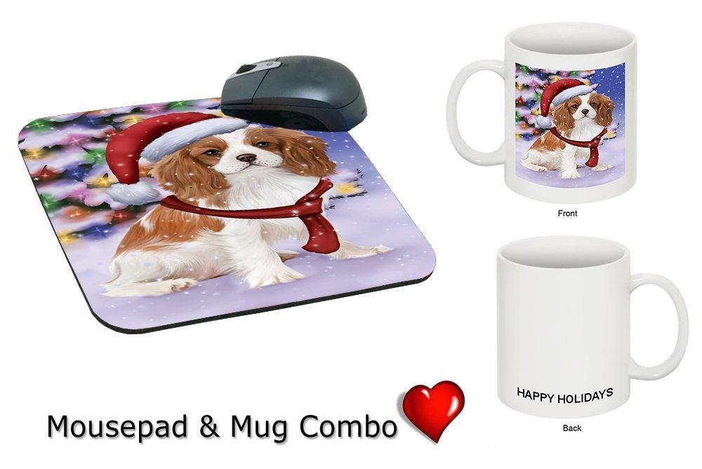 Winterland Wonderland Cavalier King Charles Spaniel Puppy Dog In Christmas Holiday Scenic Background Mug & Mousepad Combo Gift Set