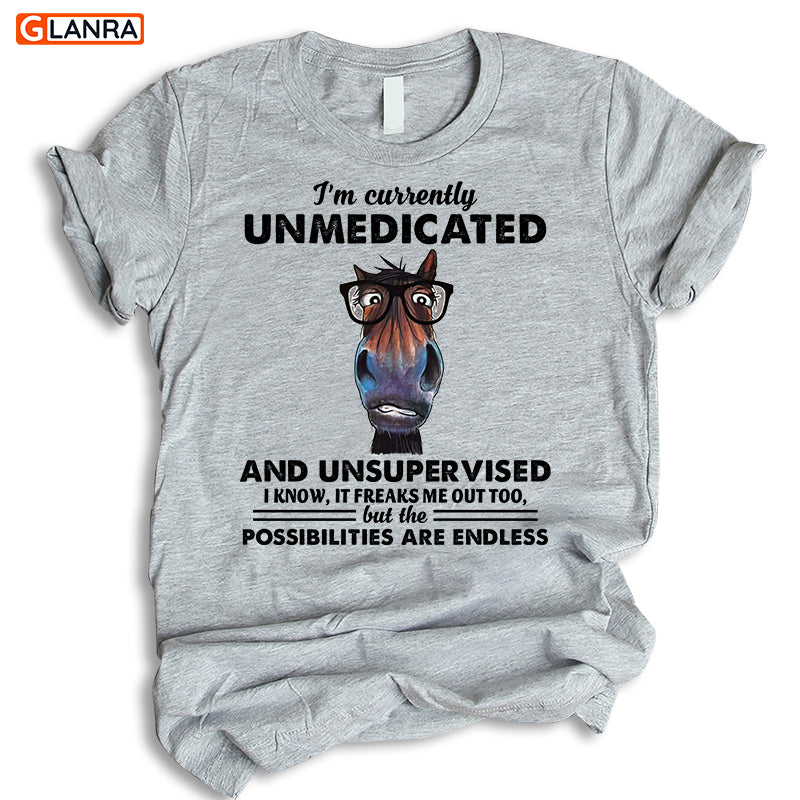 I’M Currently Unmedicated And Unsupervised Shirt, Funny Horse Shirt, Horse Lover Shirt, Horse Hoodie, Animal Lover Shirt, Gift For Horse Lovers