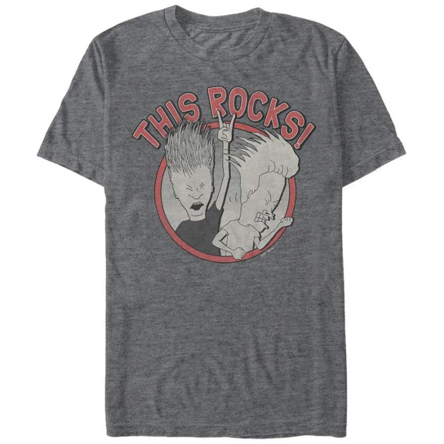 Beavis and Butt-Head Men’s This Rocks  T Shirt Charcoal Heather S